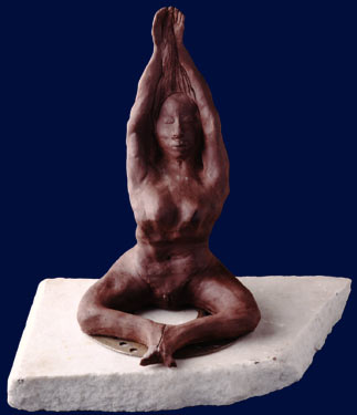 Yoga: Clay on found marble base, ~20cm
